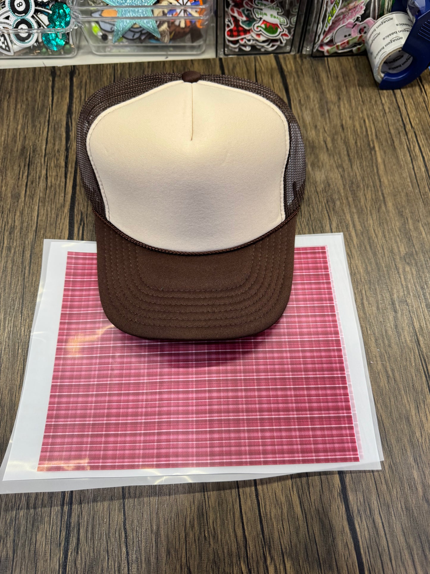 Red Plaid Single Hat Bill DTF Prints