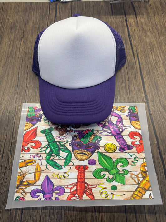 Mardi Gras Crawfish Single Hat Bill DTF Prints