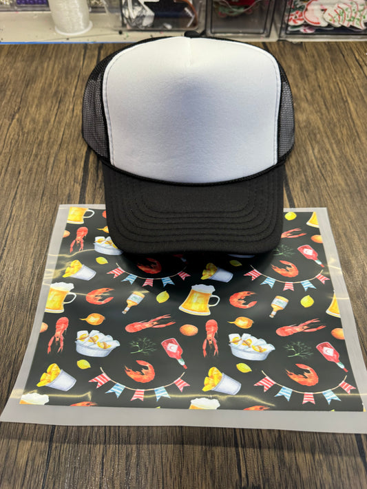 Black Crawfish Single Hat Bill DTF Prints