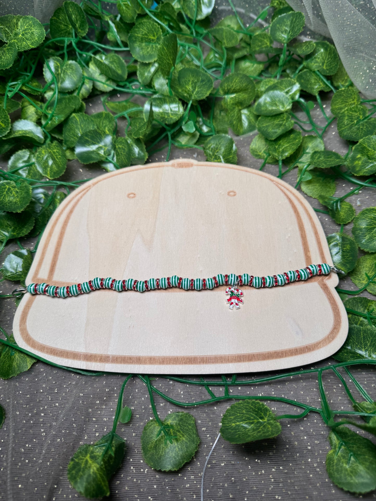 Green and Sparkling Red Candy Cane Hat Chain Wholesale