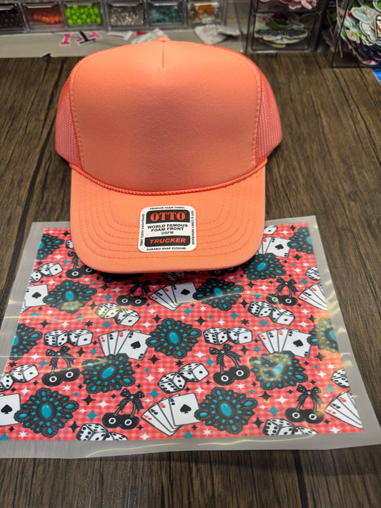 Coral 8 Ball Single Hat Bill DTF Prints