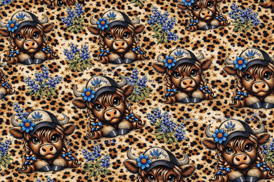Blue bonnet highland cow Single Hat Bill  Prints