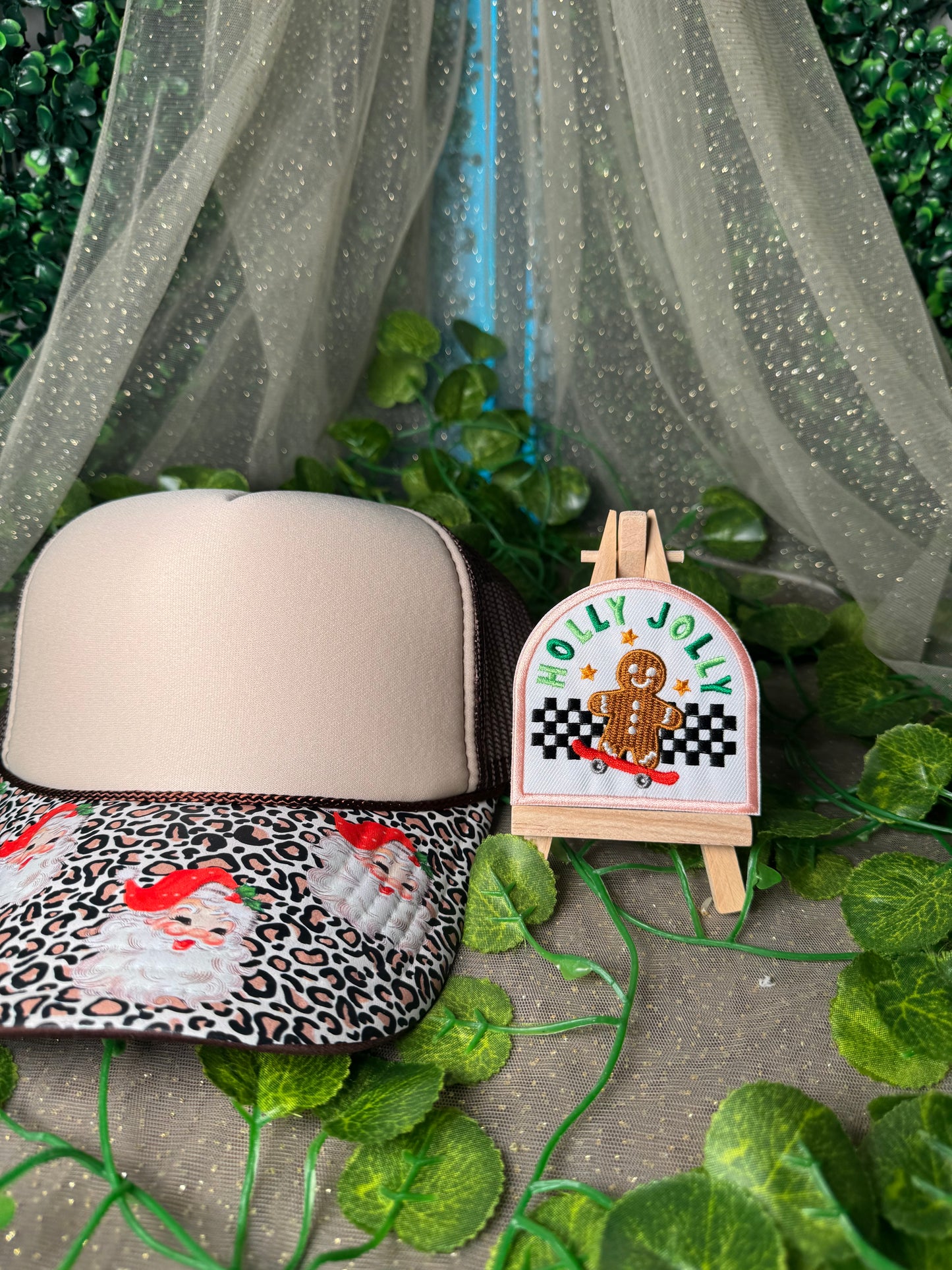 Holly Jolly Gingerbread Man Hat Patches Wholesale