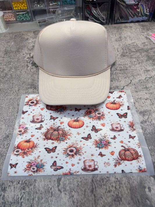 Pumpkin Butterflies Single Hat Bill DTF Prints