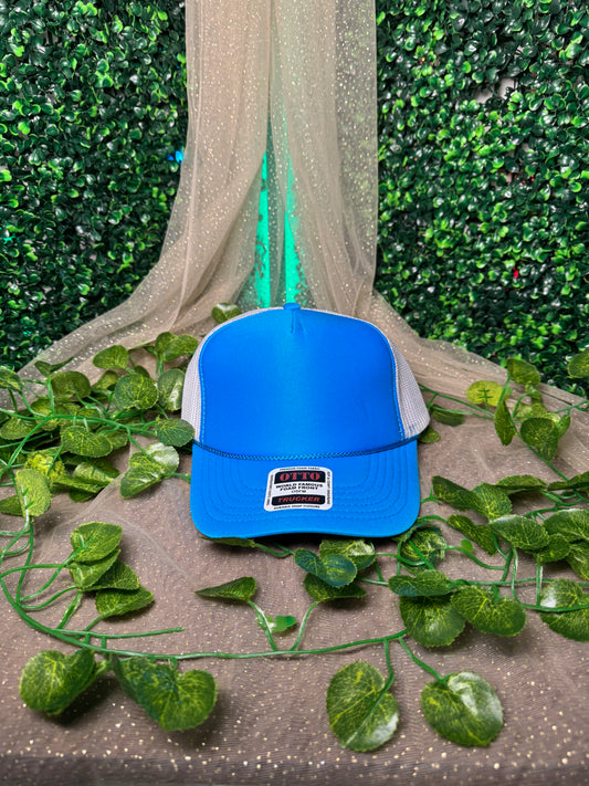 Neon Blue and White  Foam Front Trucker Hat Wholesale