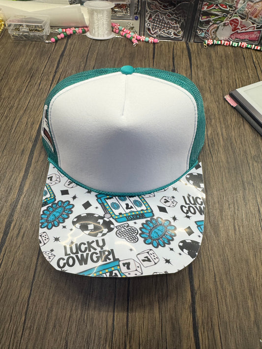 Teal Lucky Cowgirl Hat DTF PREMADE