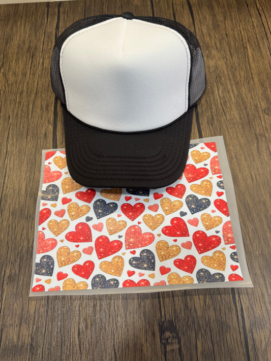 Sparkly Heart Single Hat Bill DTF Prints