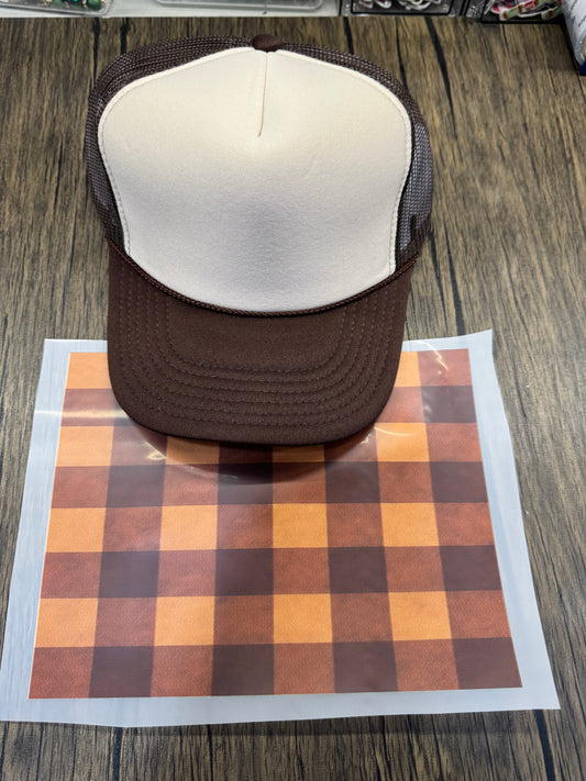 Orange and Brown Plaid Single Hat Bill DTF Prints