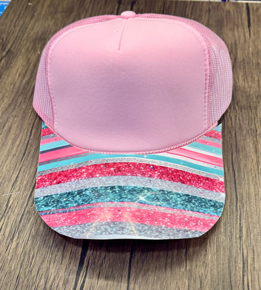 Pink and Teal Strips Hat DTF Premade
