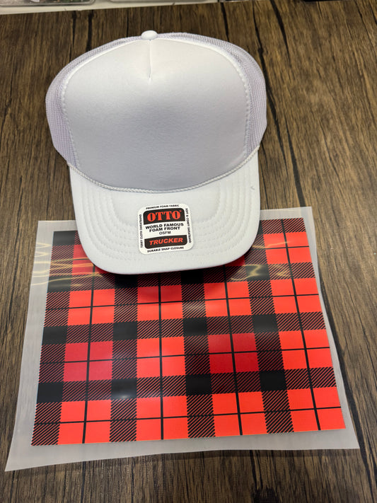 Red and Black Big Plaid Single Hat Bill DTF Prints