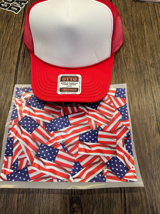 USA Flag Single Hat Bill DTF Prints
