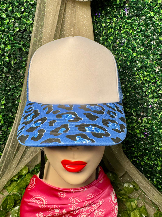 Blue Leopard Blank Trucker Hat