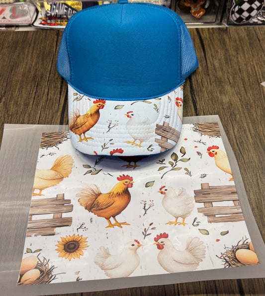 White Chicken Gang Sheet Hat Bill DTF Prints