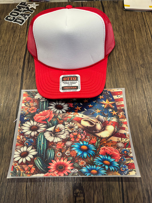 Patriotic Flowers Single Hat Bill DTF Prints