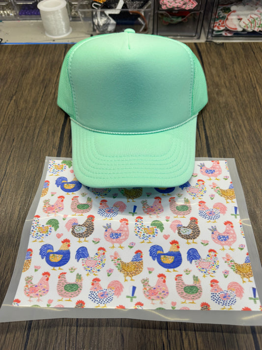 Colorful Chickens Single Hat Bill DTF Prints