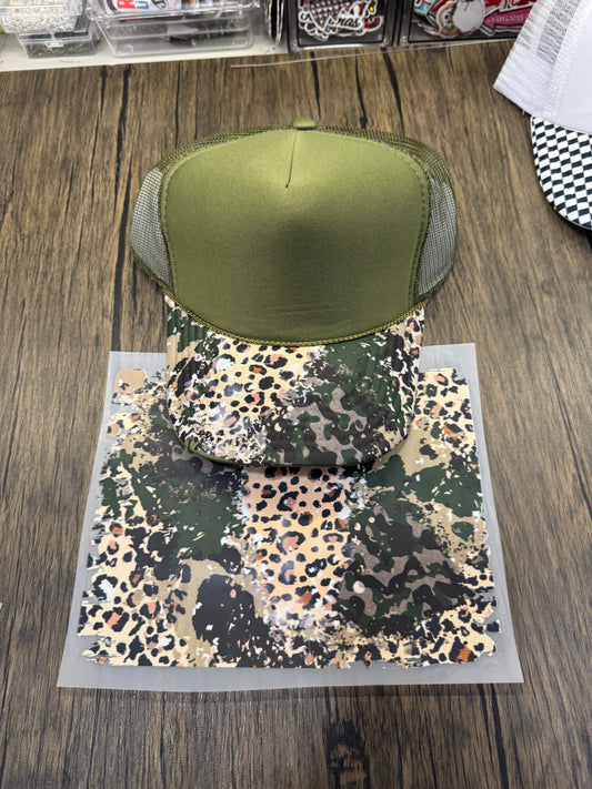Camo and Leopard Single Hat Bill DTF Prints