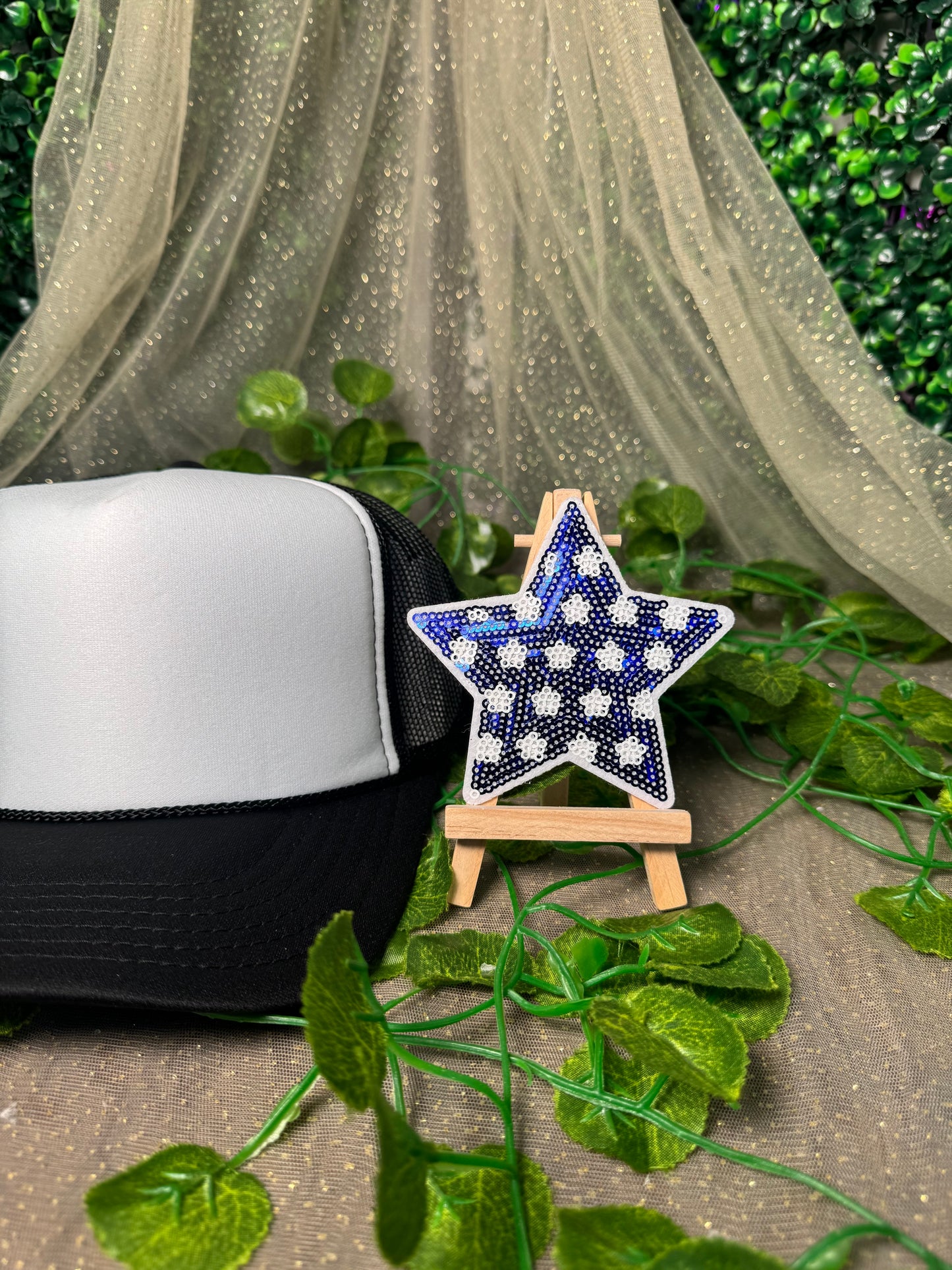 ￼ Big Blue Sequin Star ￼Hat Patch Wholesale