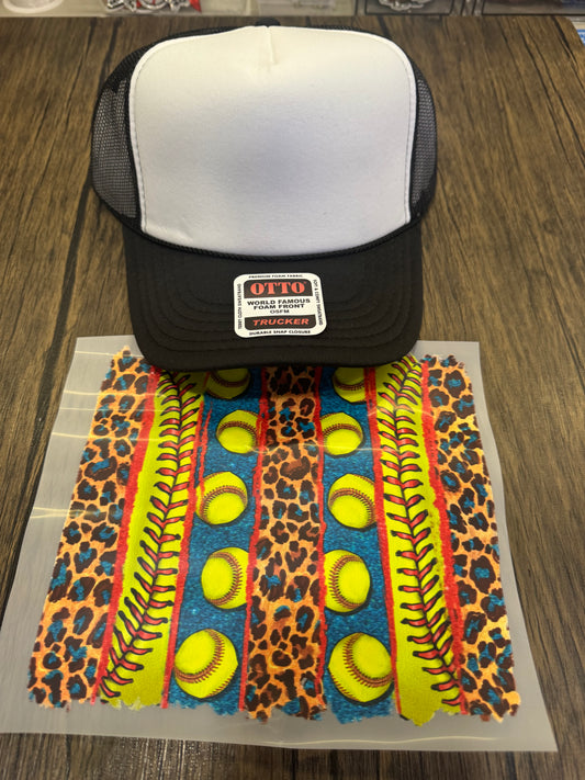 Softball Blue Leopard Single Hat Bill DTF Prints