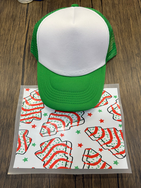 White Christmas Tree Cakes Single Hat Bill DTF Prints