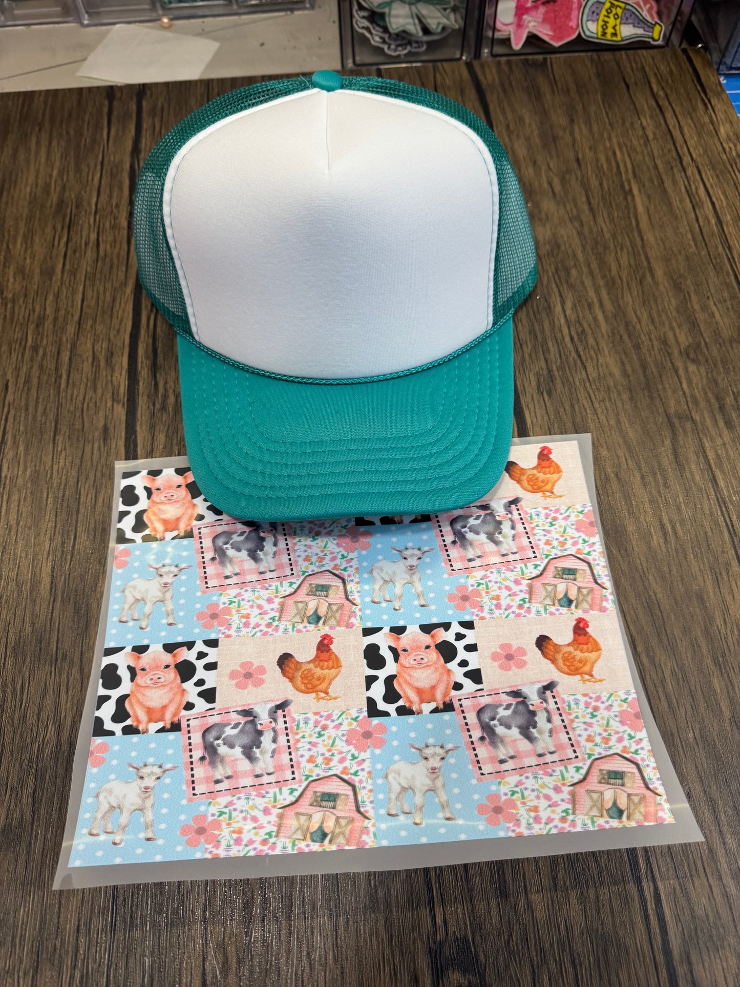 Farm Animal Block Pattern Single Hat Bill DTF Prints