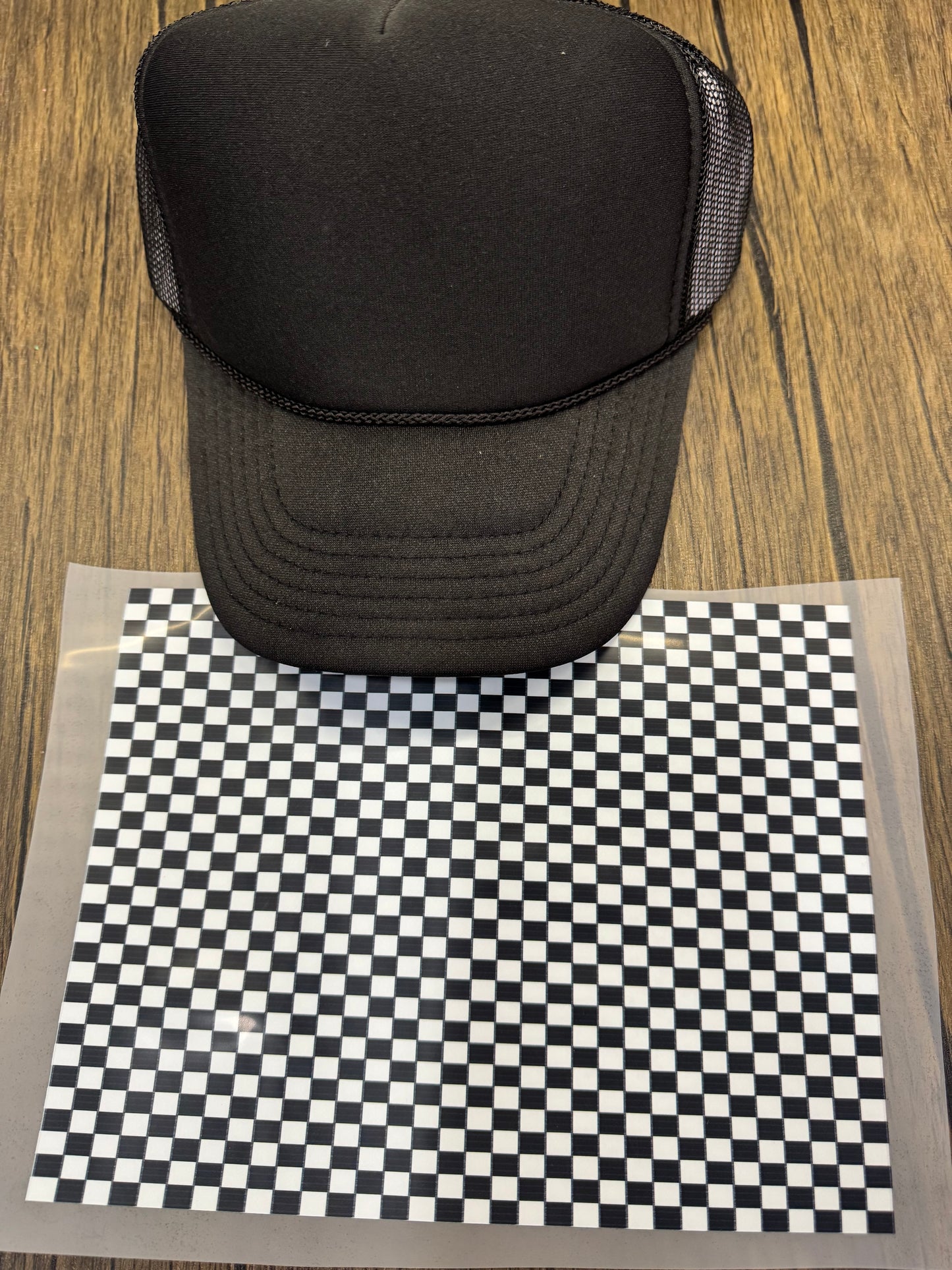 Black Checkered Single Hat Bill DTF Prints