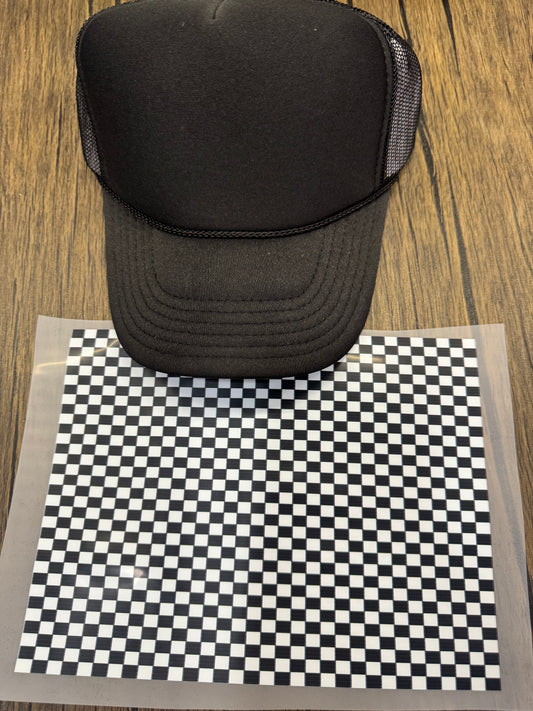 Black Checkered Single Hat Bill DTF Prints