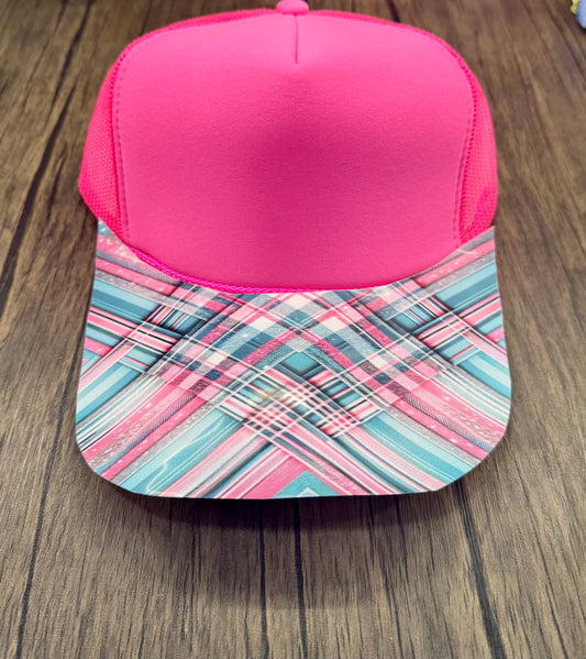 Pink And Teal Cross Strips Hat DTF Premade