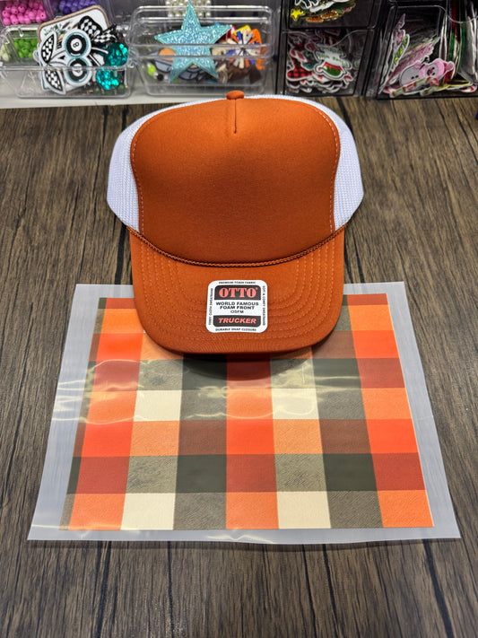 Orange and Green Plaid Single Hat Bill DTF Prints