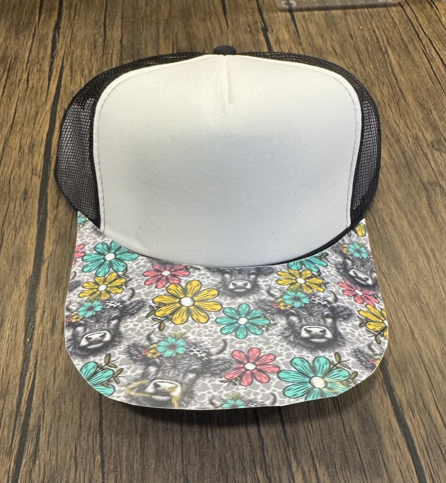 Highland Cow Flowers Single Hat Bill DTF Prints