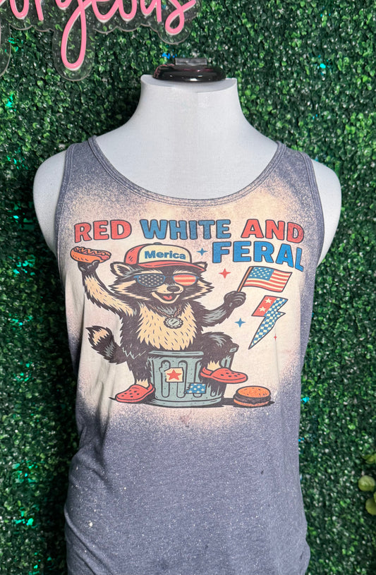 Red White and Feral Trash Can Tank Shirt