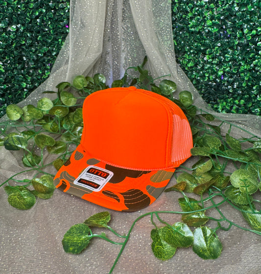Neon Orange and Camo Bill Hat Wholesale