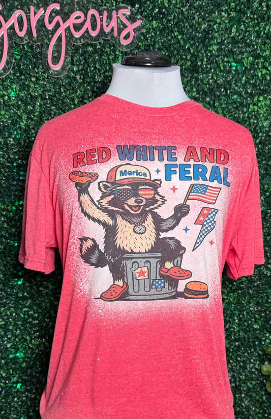 Red White and Feral Trash Can Shirt