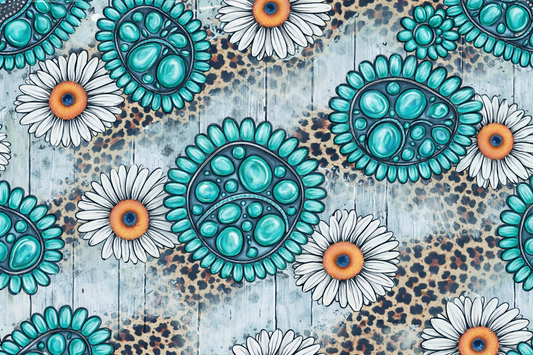 Leopard Daisy Turquoise Jewel Single Hat Bill  Prints