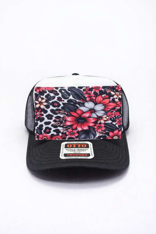 Red Flower Full Front DTF Prints Hat Patch