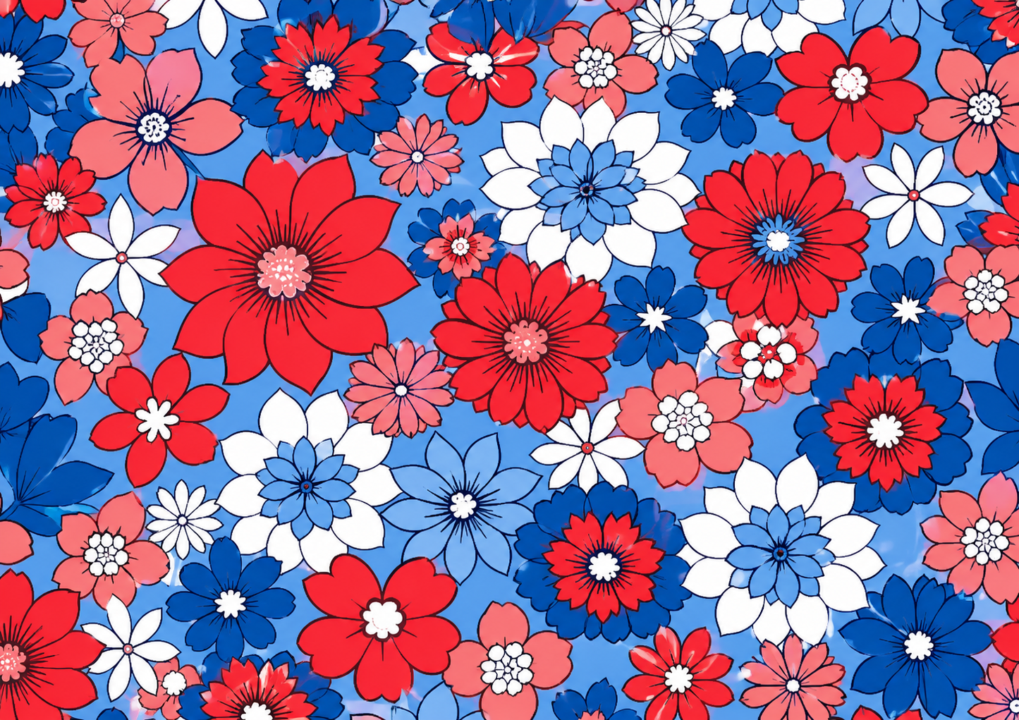 Red White and Blue Flower Design Single Hat Bill DTF Prints