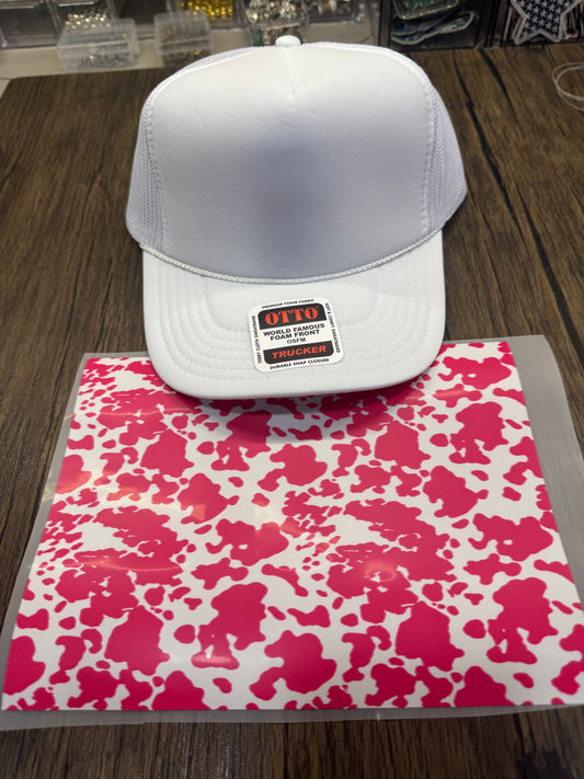 Pink Cow Print Single Hat Bill DTF Prints
