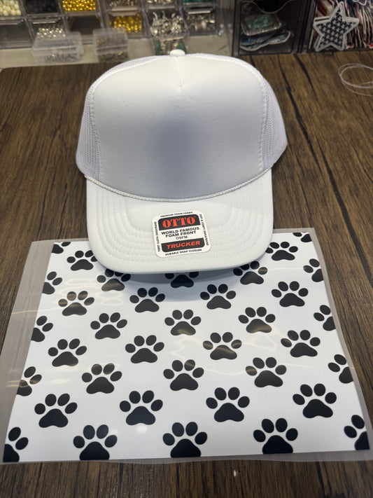 Black Paws Print Single Hat Bill DTF Prints