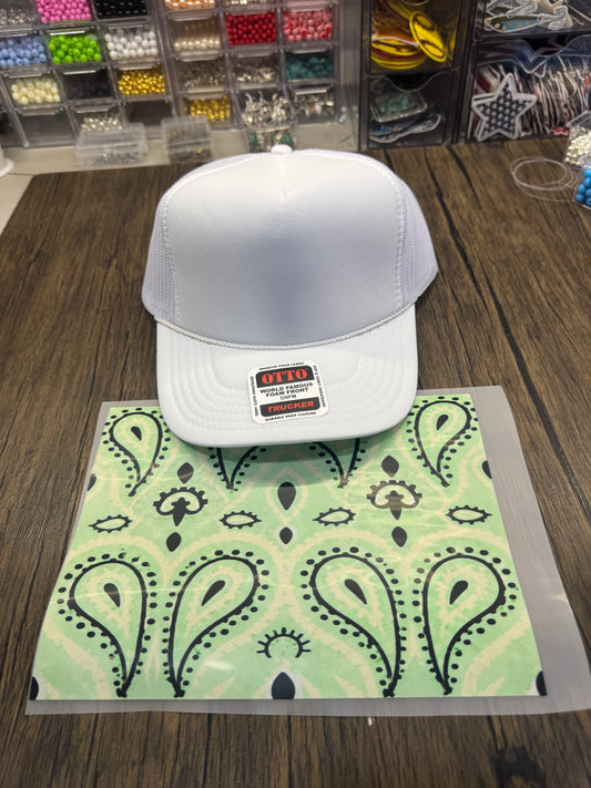 Green Bandana Single Hat Bill DTF Prints