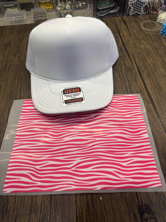 Pink Zebra Single Hat Bill DTF Prints