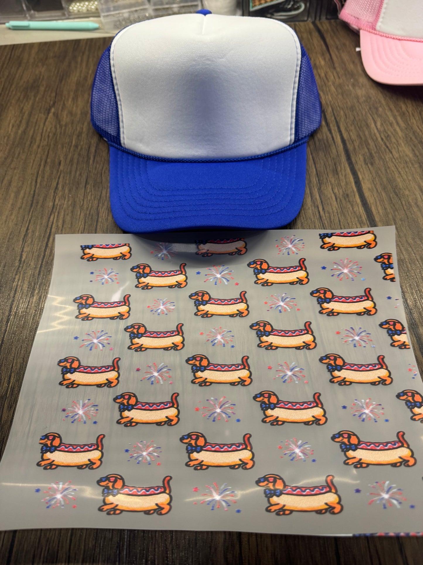 Patriotic Weenie Dog Single Hat Bill DTF Prints