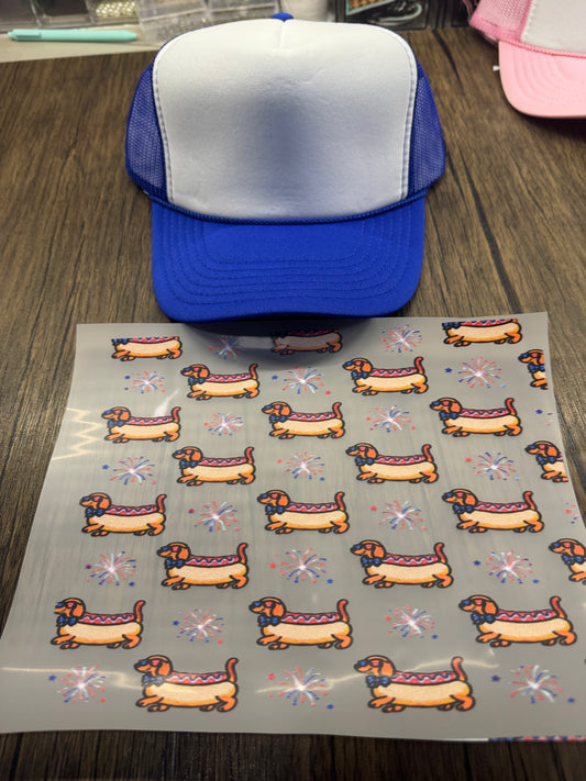 Patriotic Weenie Dog Single Hat Bill DTF Prints
